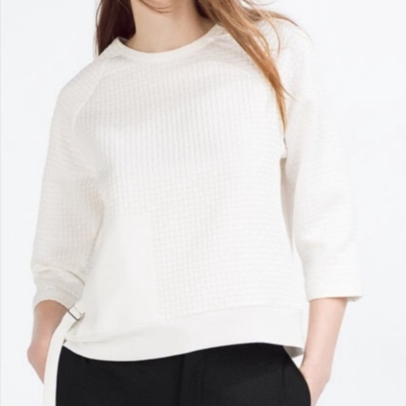 Zara Tops - ZARA White Quilted Drop Sleeve Blouse - Belt